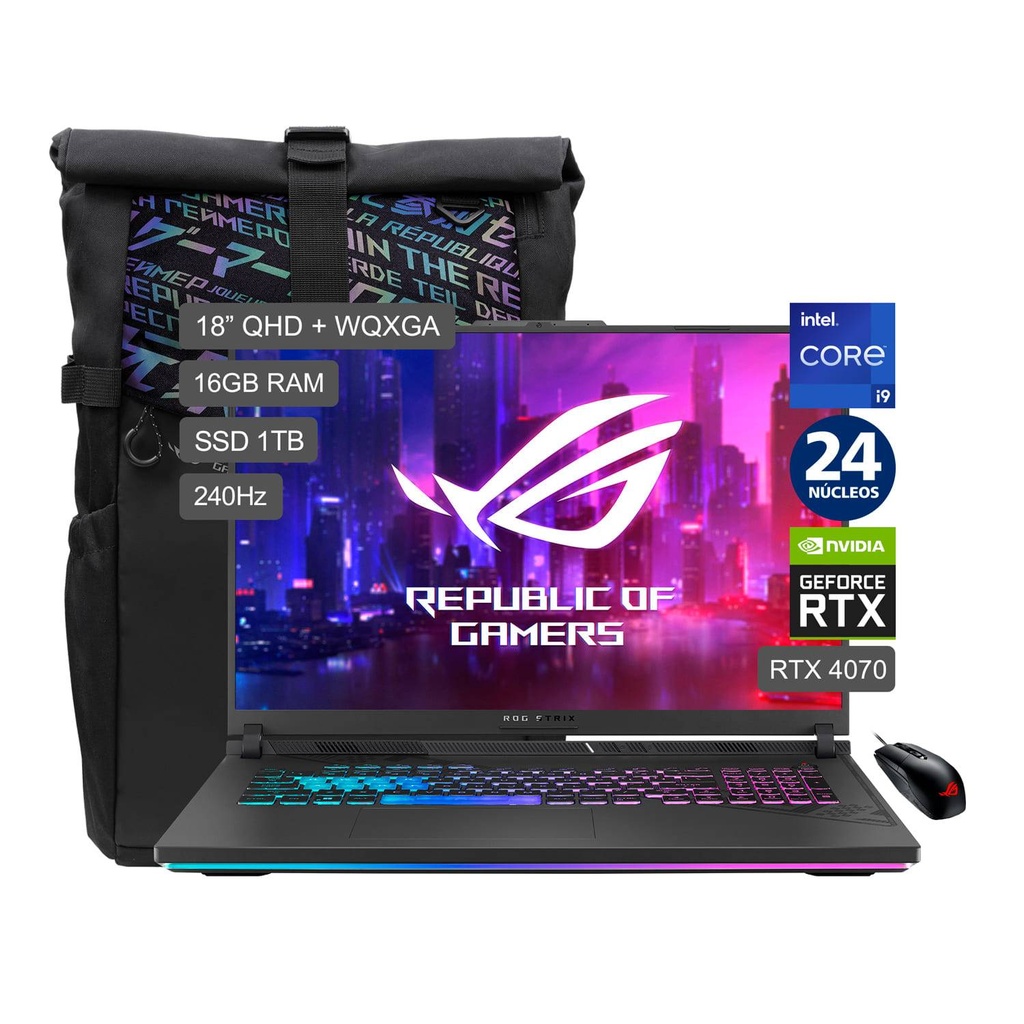 Gamer Asus Intel Core i9 RTX4070 16GB 1TB SSD ROG Strix G18 13° Gen 18"
