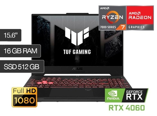 LAPTOP GAMER ASUS TUF A15 FA507NV-LP053W AMD RYZEN 7 15.6" 7735HS 16GB RAM 512GB SSD RTX4060