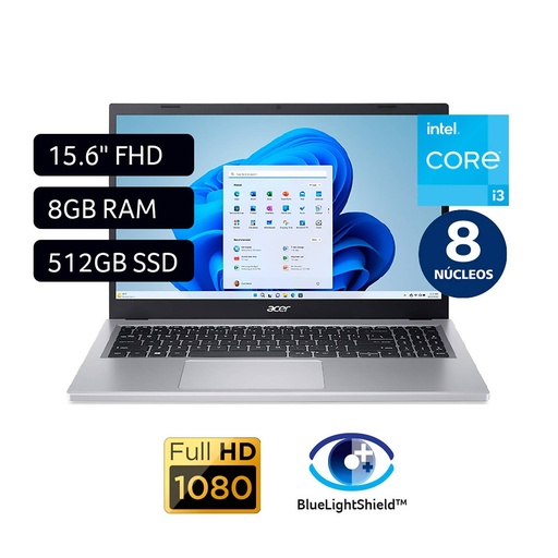 Laptop Acer Core i3 8GB 512GB SSD Aspire 3 N305 15.6"